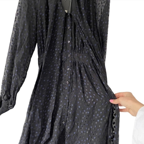NWT Rachel Zoe Silk Tie Front Polka Dot Button Down Dress - Picture 6 of 12